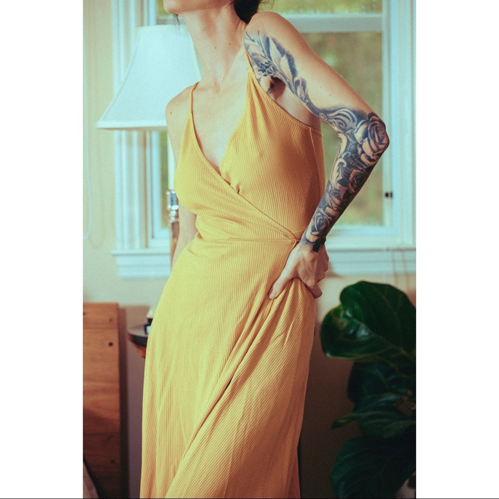 Reformation Yellow Wrap Sundress